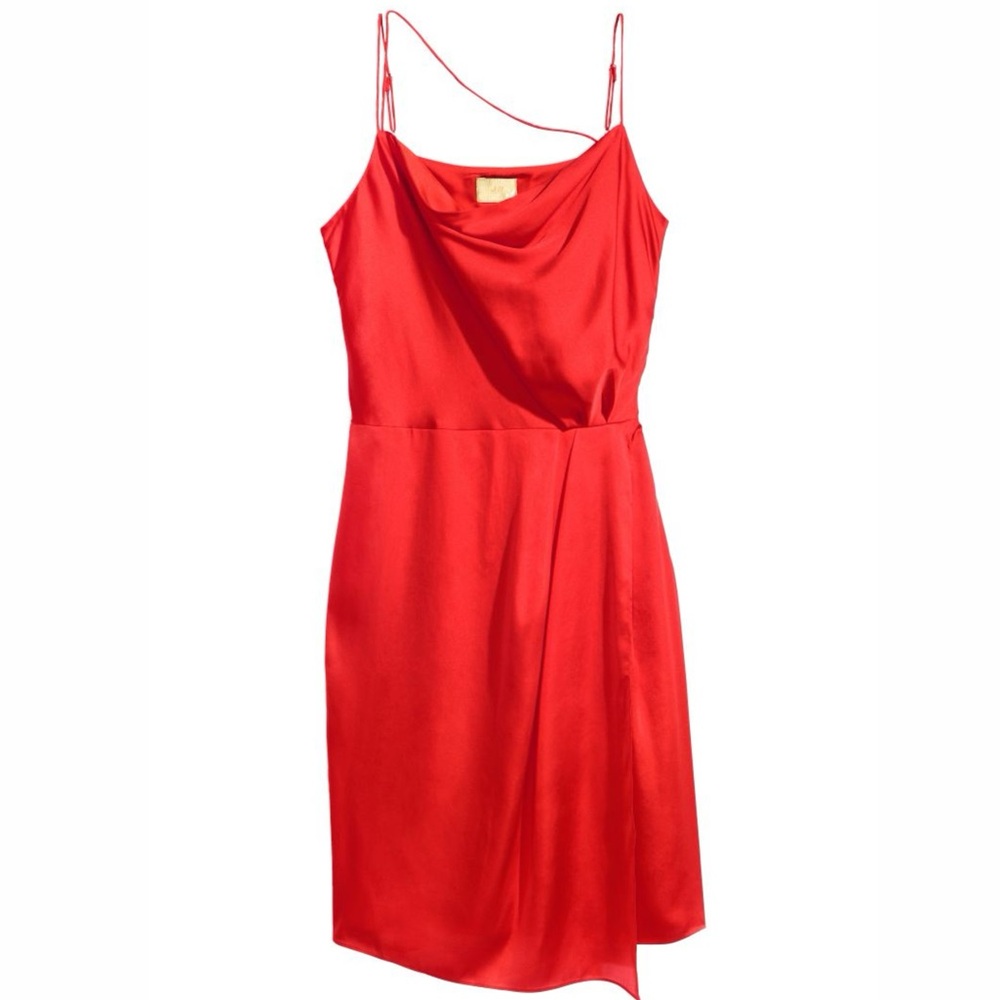 Red noodle strap dress